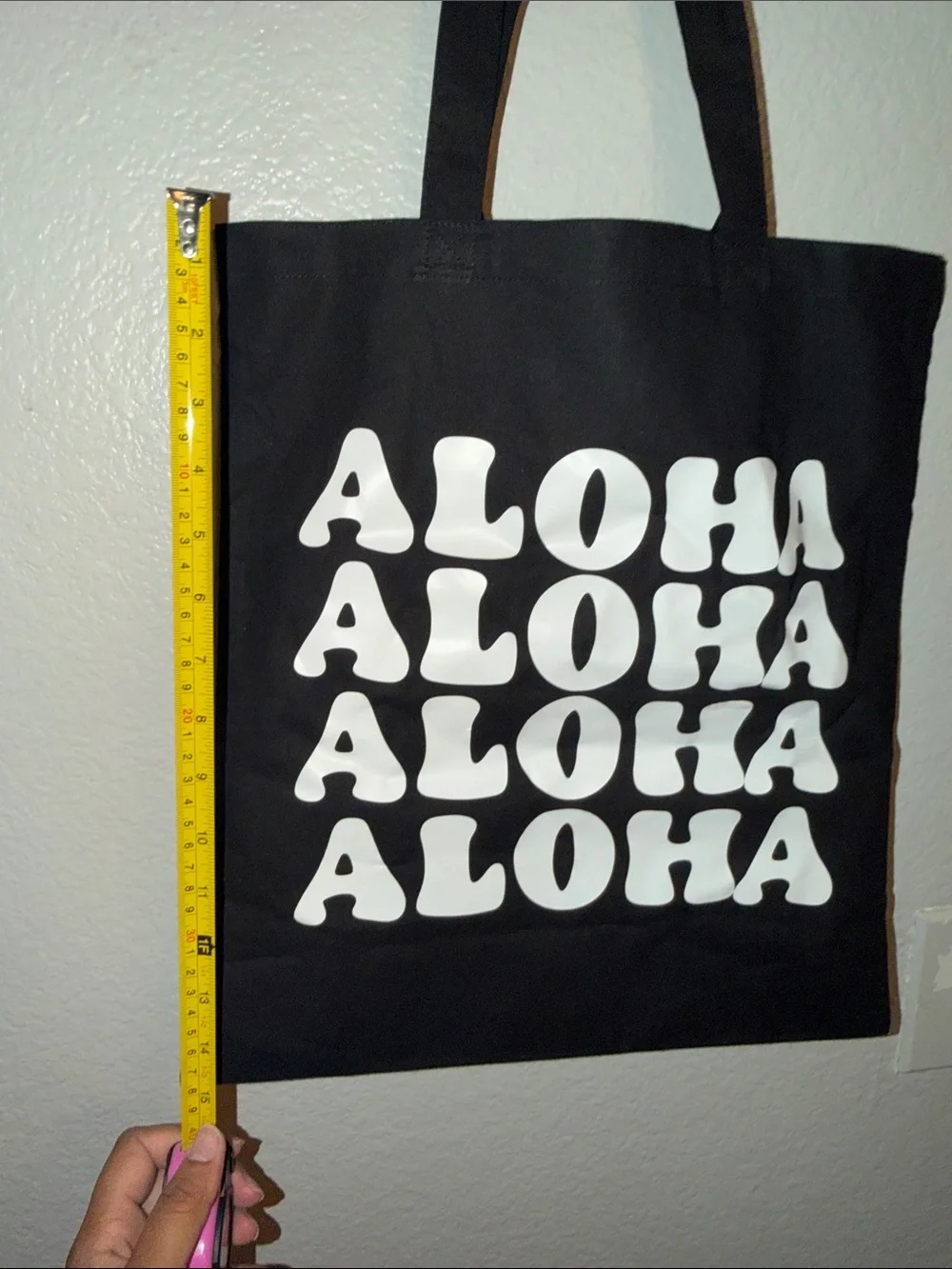 Black Aloha Print Canvas Tote Bag